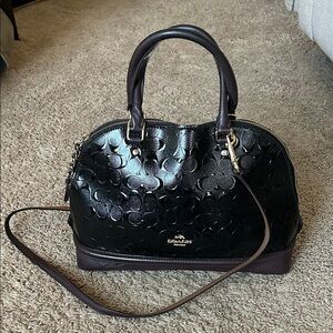Coach Black and Dark Brown Embossed Leather Satchel